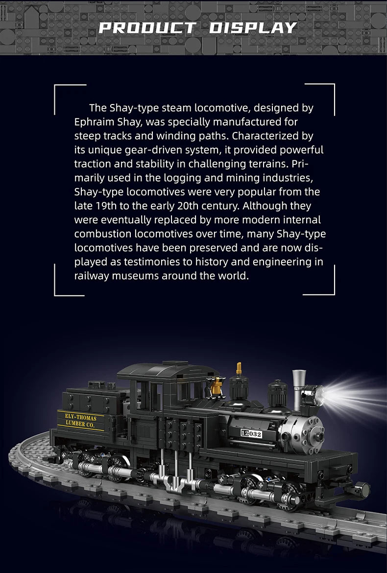 Mould King 12032 RC Shay Type Steam Locomotive Building Block