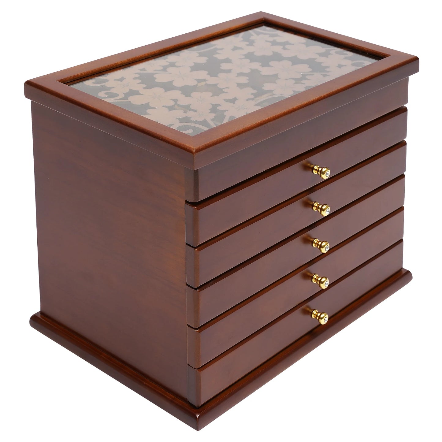 6 Layers Wooden Jewelry Boxes Ring Box with Velvet Fabric Jewelry Storage Organizer and Makeup Case Brown/White