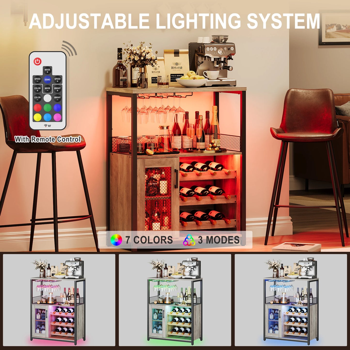 Hign-concerned Wine Bar Cabinet With LED Lights Removable Storage