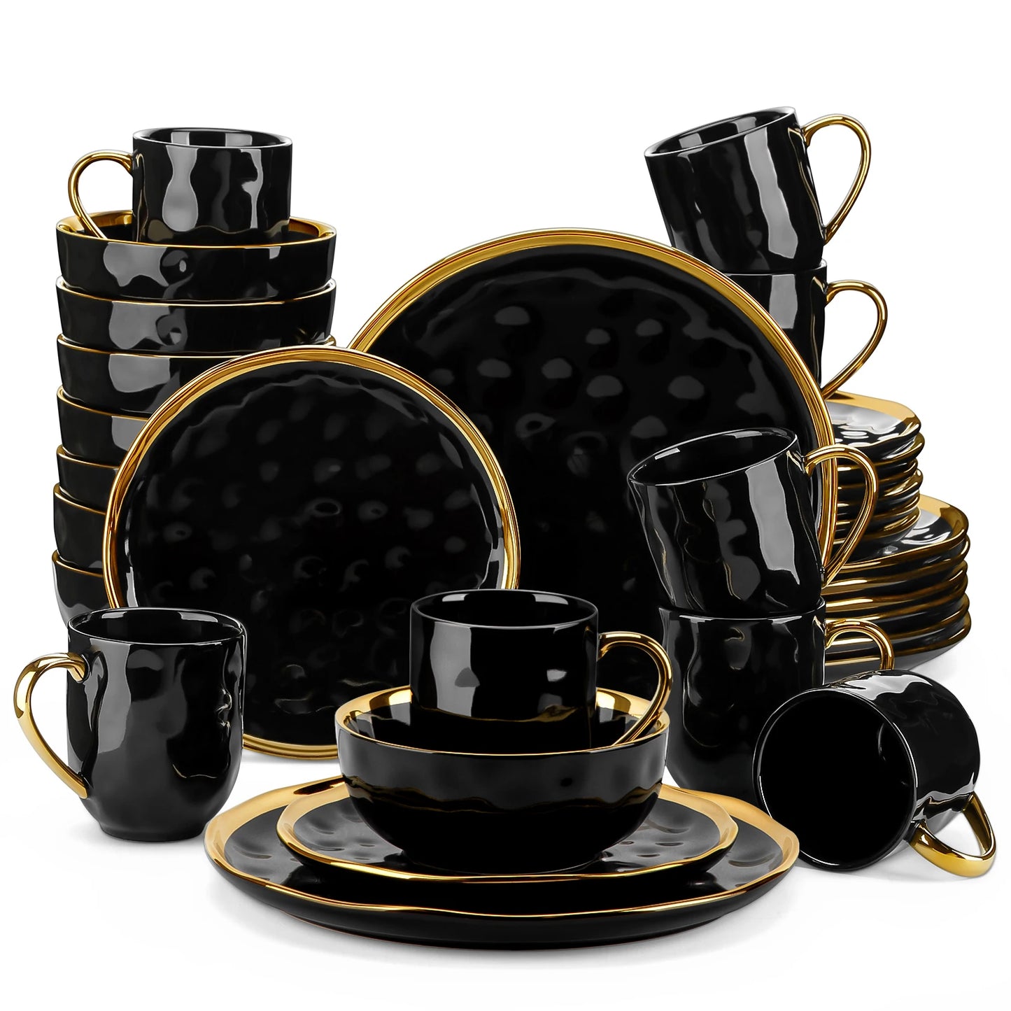 MALACASA Porcelain Dinnerware Set With Gold Trim