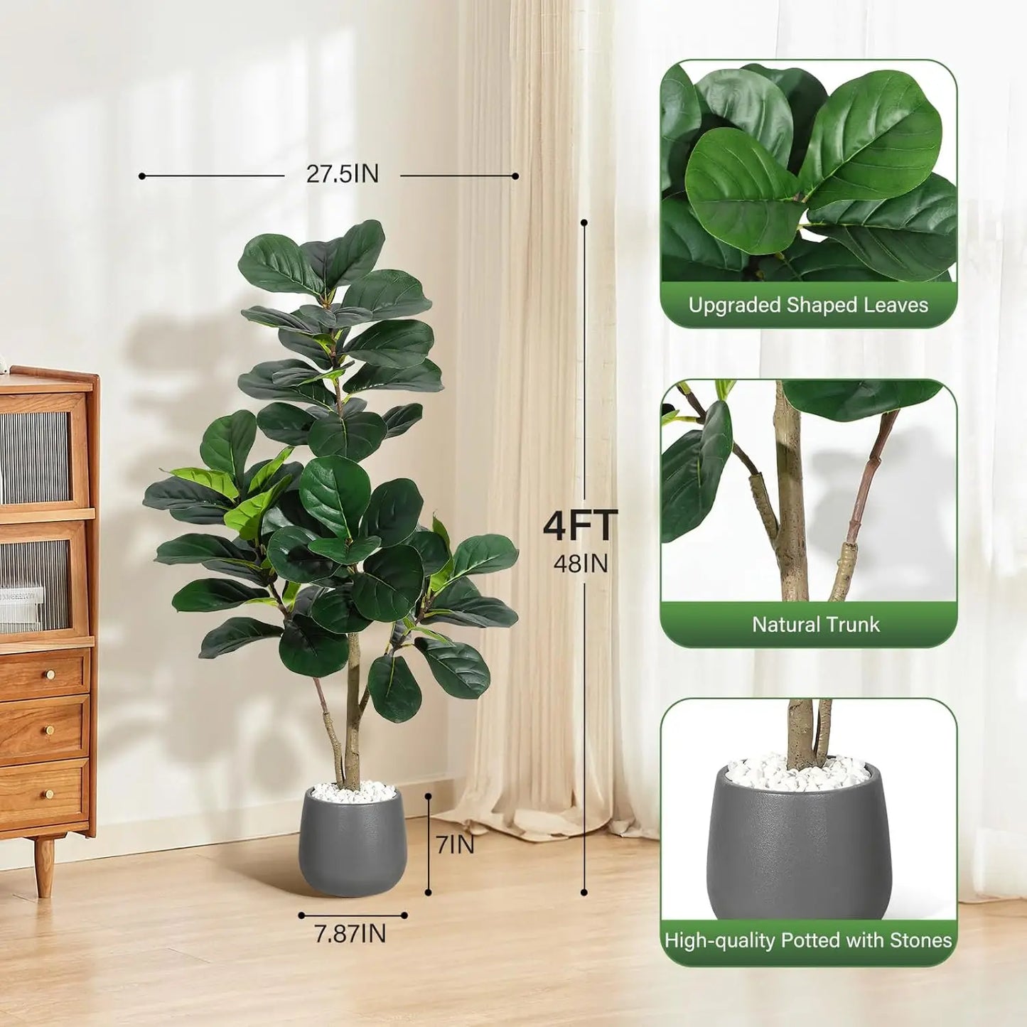 Guangdong Fiddle Leaf Fig Tree Realistic Artificial Planter