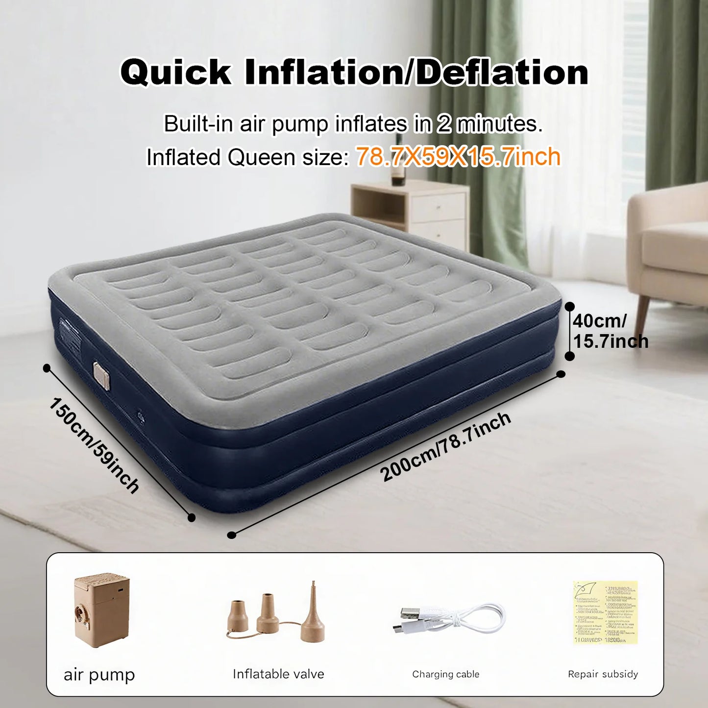 General Inflatable Mattress With Built-In Pump For Outdoor Camping