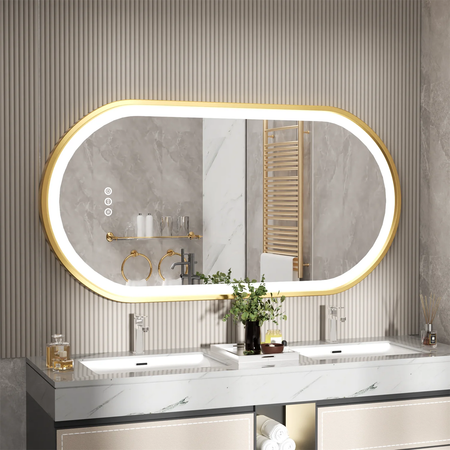 Feature Oval Frame LED Lighted Anti Fog Vanity Mirror