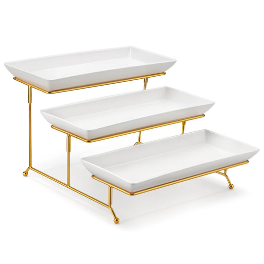 MALACASA 3 Tier Porcelain Serving Platter Folding Stand