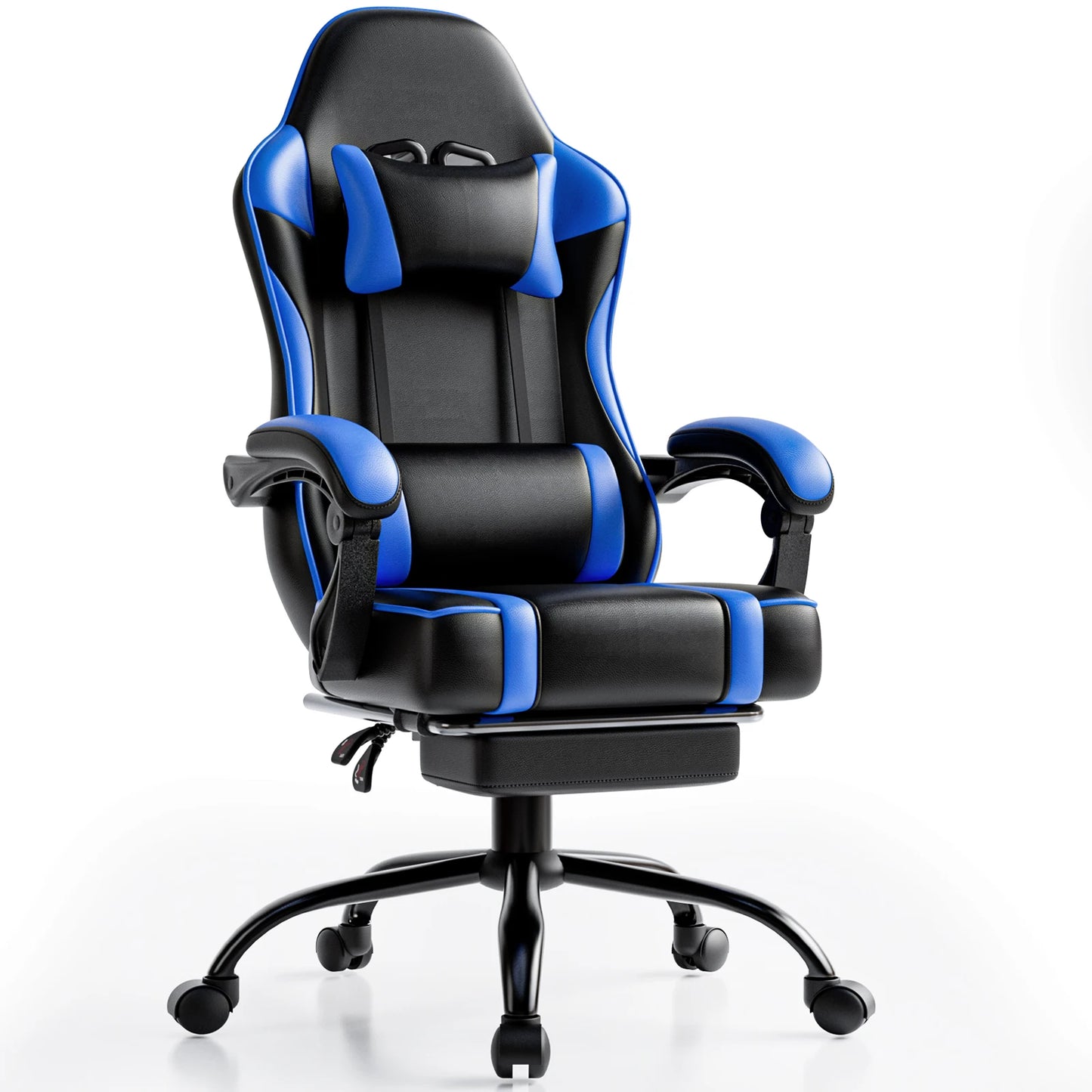 Gaming Chair With Footrest Genuine Leather Reclining Office Desk Chair