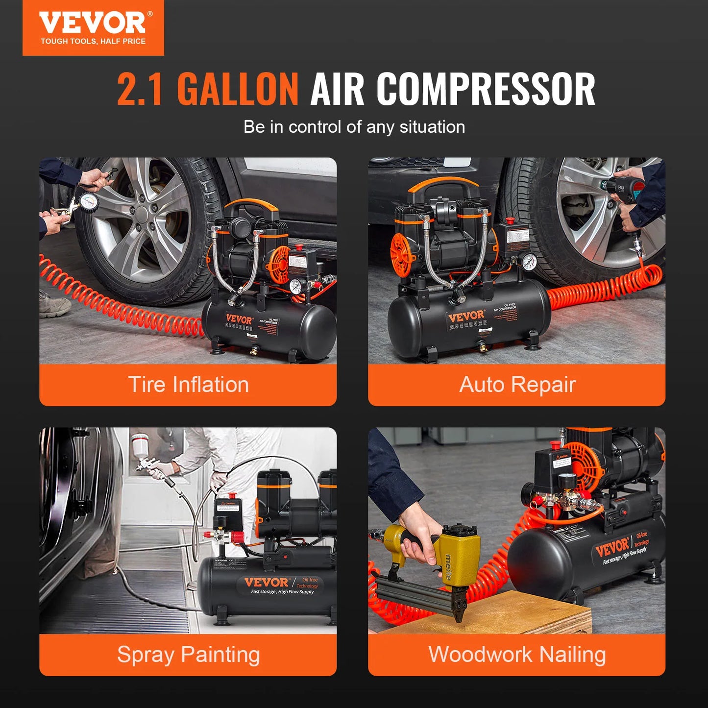 VEVOR Silent Air Compressor 900W 1450W 1800W For Home Use