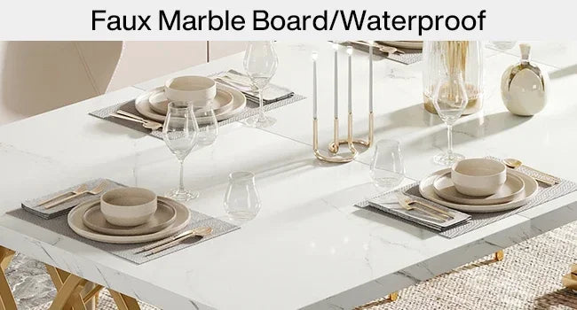 Modern Dining Table, 63" Large Kitchen Table for 4-6 People, Unique Rectangular Dinner Table Kitchen & Dining Room Furniture