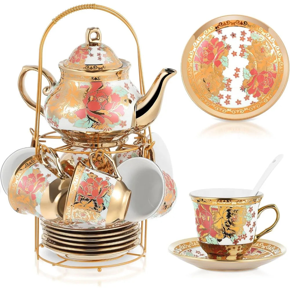 Zhejiang Porcelain European Flower Tea Set Teapot Cups