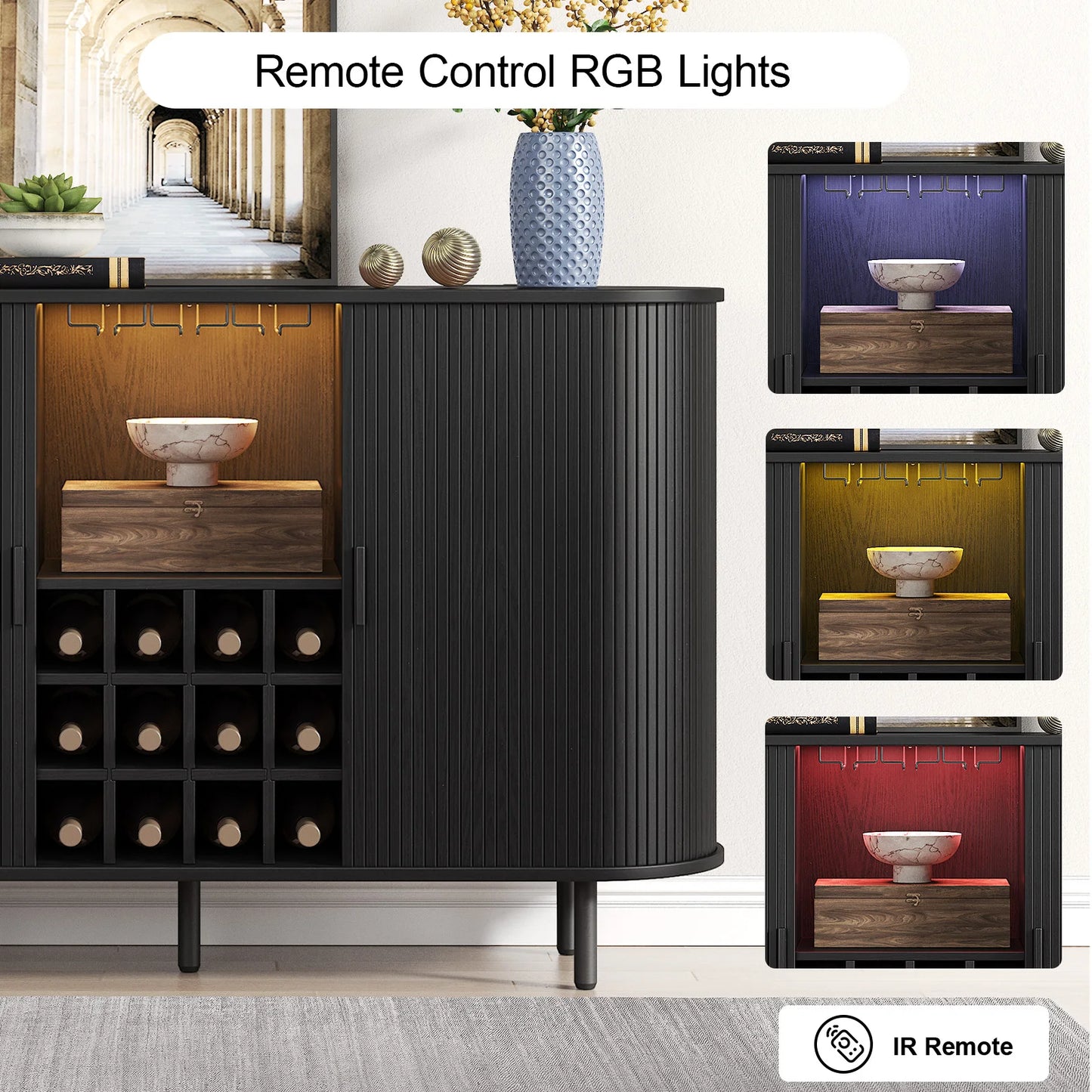 Door Style Wine Bar Cabinet With LED Lights