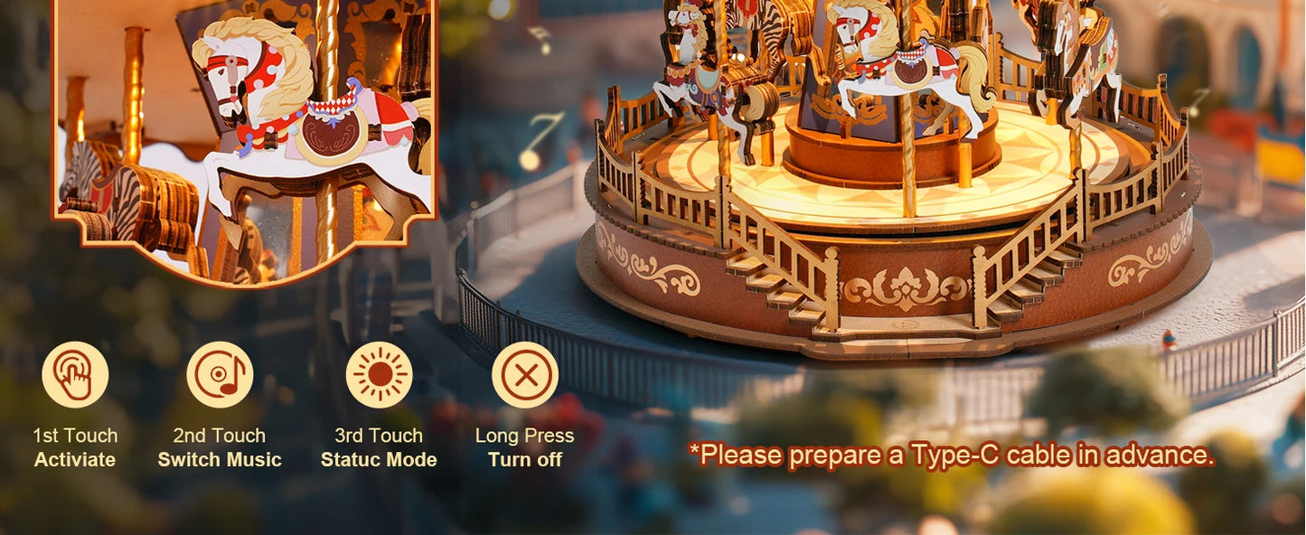 Robotime Classic Carousel Music Boxes 3D Wooden Puzzle Kit