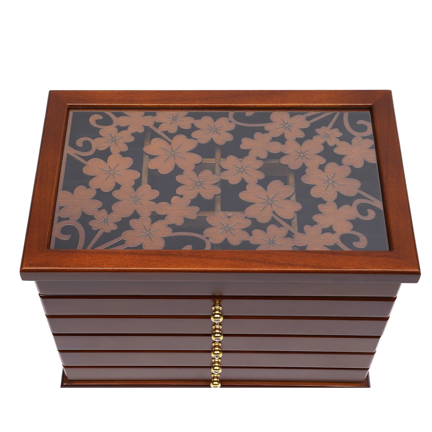 6 Layers Wooden Jewelry Boxes Ring Box with Velvet Fabric Jewelry Storage Organizer and Makeup Case Brown/White