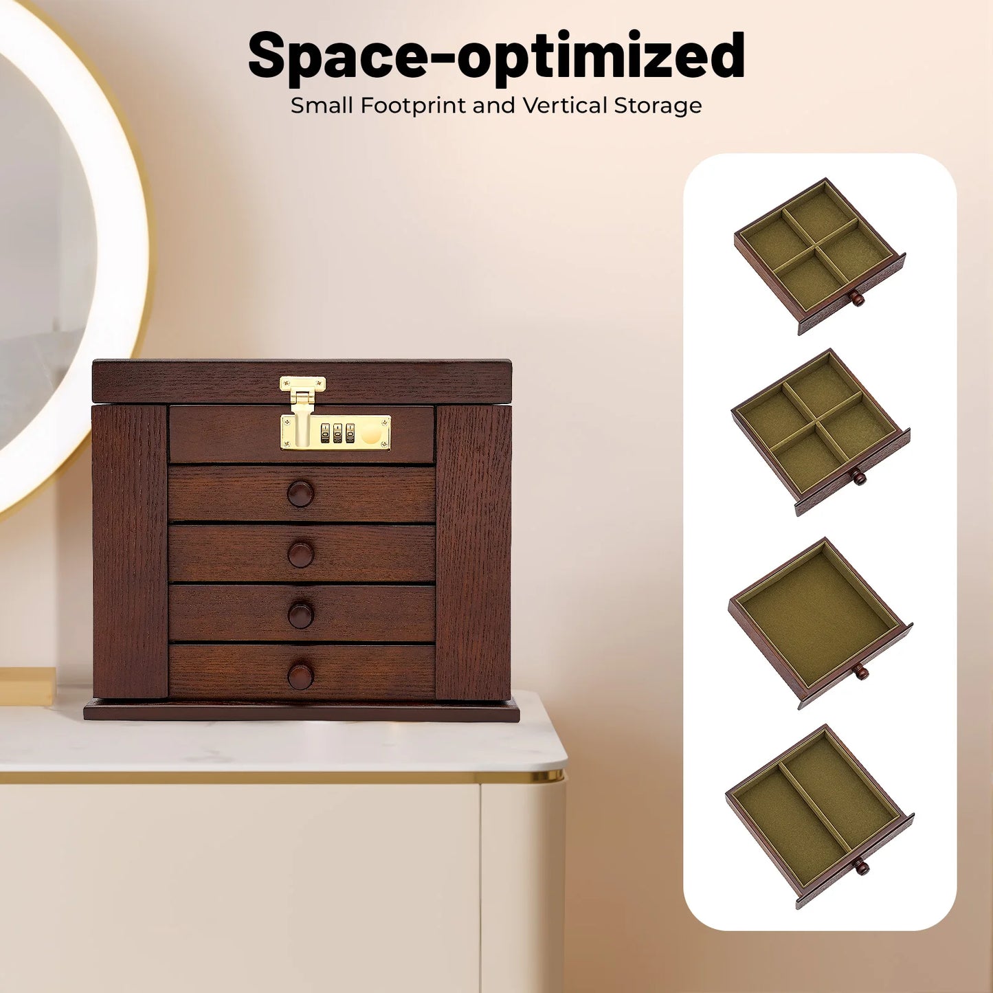 Sichuan 5 Tiers Jewelry Box Organizer With Lock And Mirror