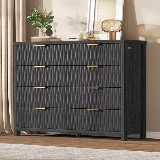 ANGDUO Eight-Drawer Modern Dresser with TV Stand for Bedroom Wood Storage Chest Organization