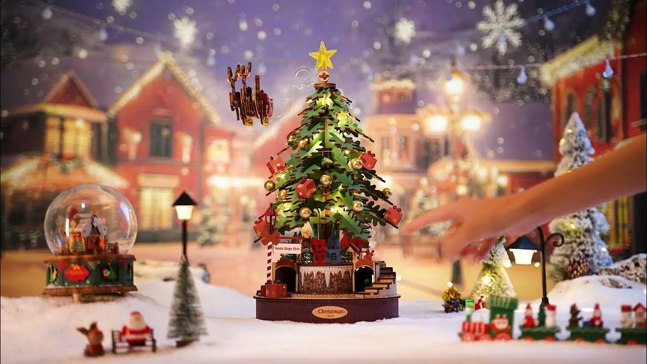 Robotime Rolife Christmas Melody Tree Music Boxes 3D Wooden Puzzle with Light Perfect Gifts for Family  Easy Assemble Toys