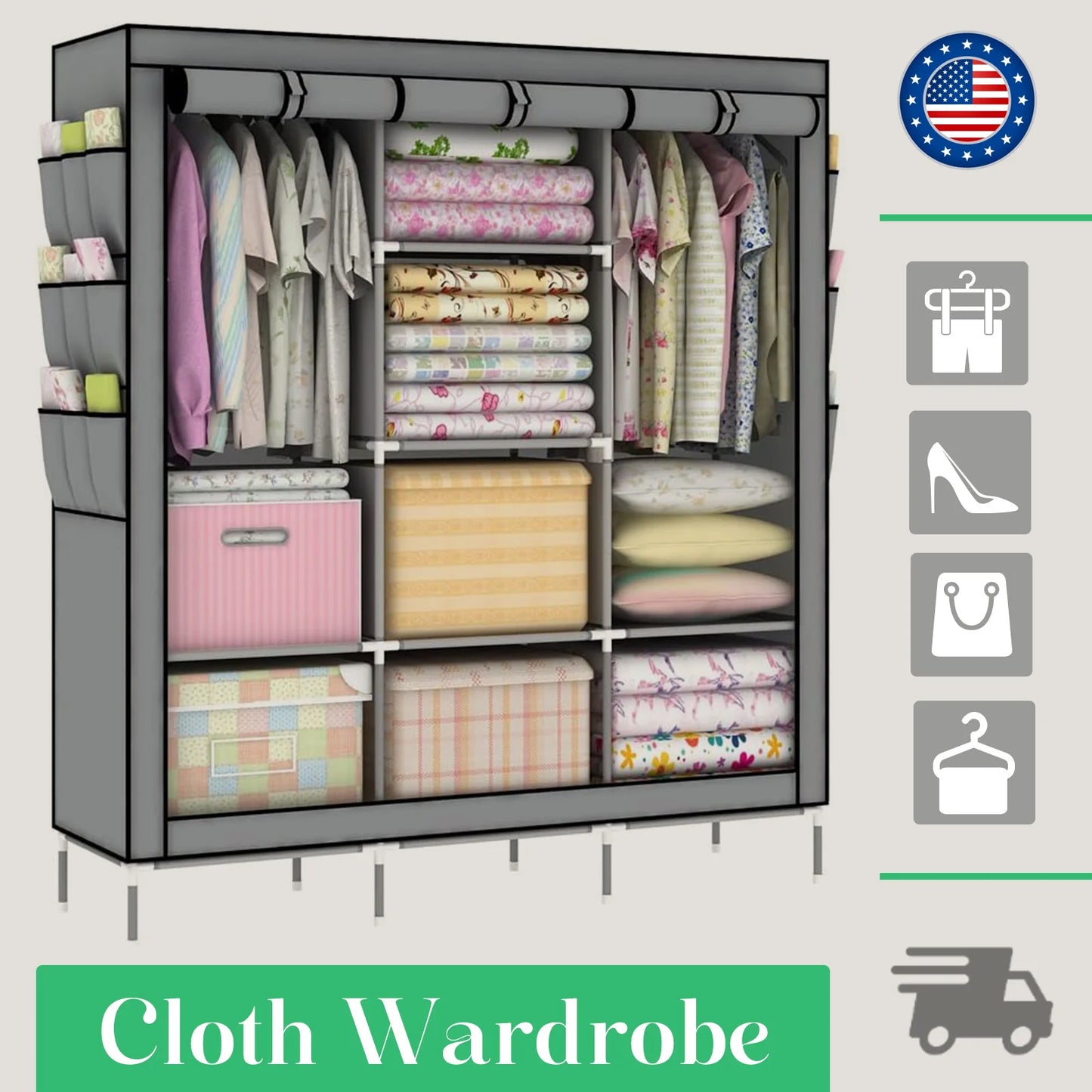 Folded Closet Organizer Storage Rack Nonwoven Fabric