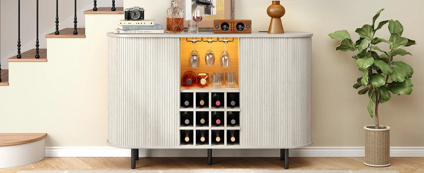 Door Style Wine Bar Cabinet With LED Lights