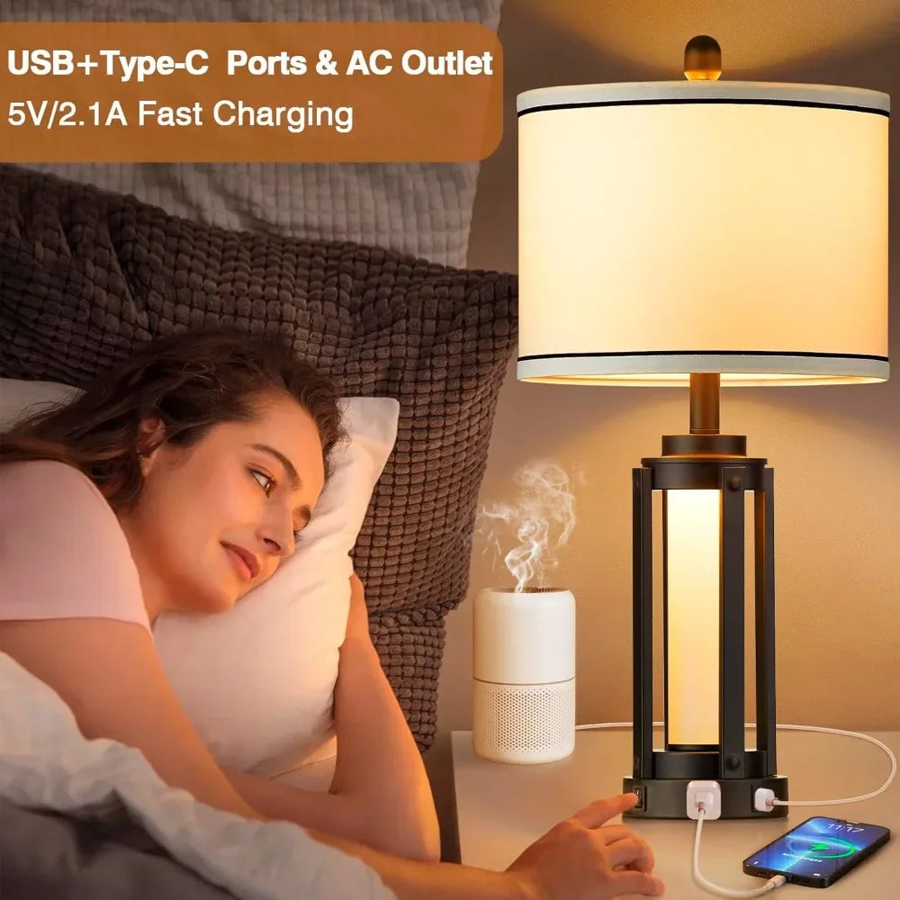 XMSJ Modern Table Lamps Set Of 2 With USB A C Ports