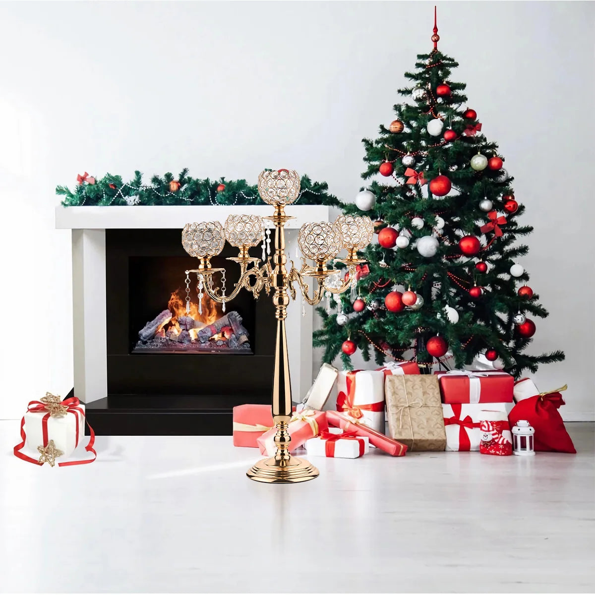 High Concerned Crystal Five Arm Candelabra Chandelier Beaded Table Decor