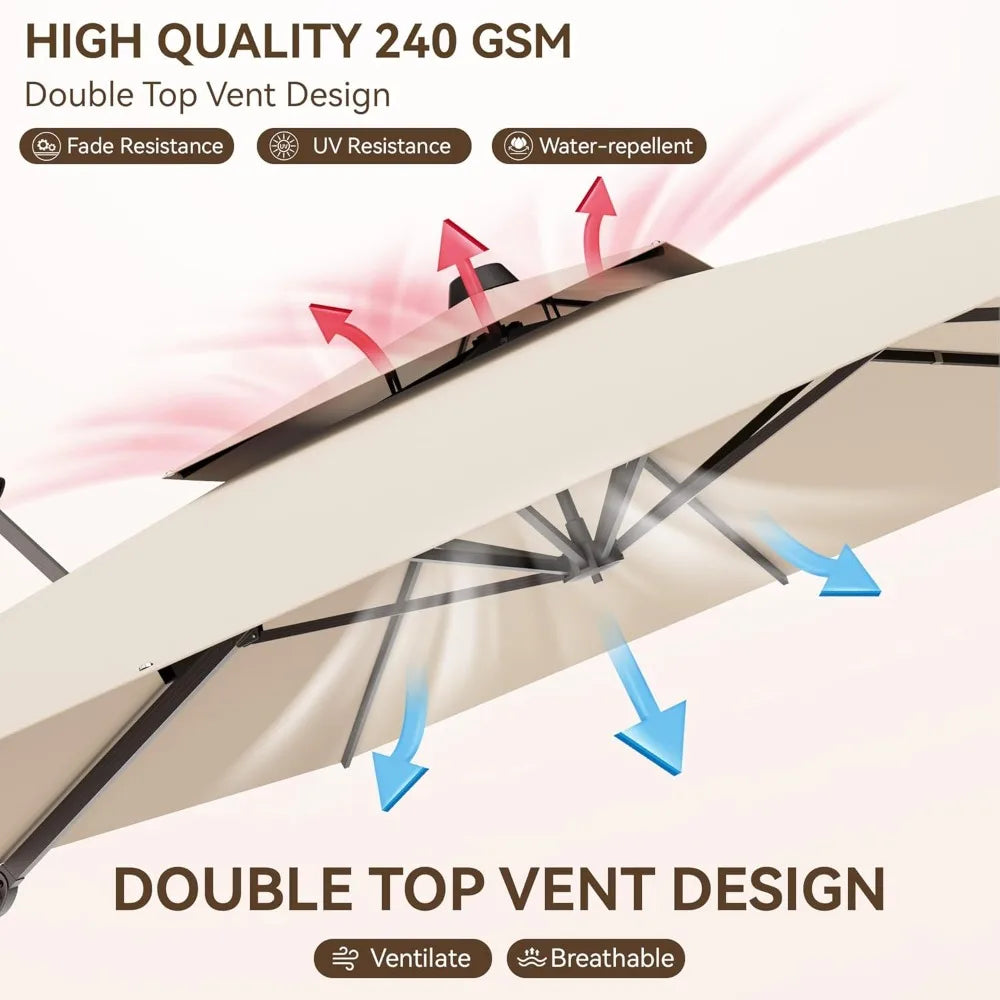 Cantilever Patio Umbrella 360 Degree Rotation Heavy Duty Rectangular Offset