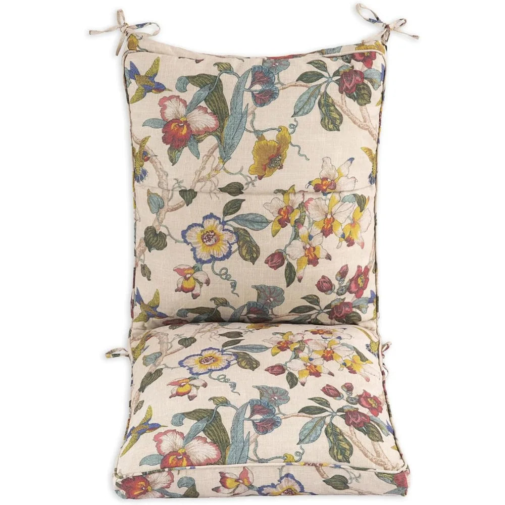 4-Piece Outdoor Dining Chair Cushions, 44x21x4.5 Inches, Comfortable Patio Seating, Khaki Flora Pattern