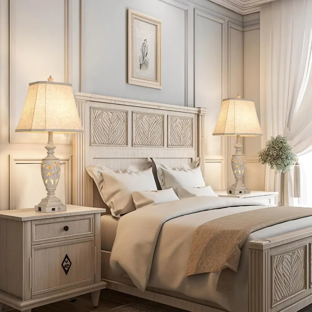 XMSJ Touch Control Traditional Lamps Set Of 2 With USB Ports