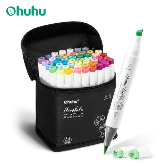 Ohuhu Honolulu 48 Marker Set Alcohol Markers Dual Tips Sketching