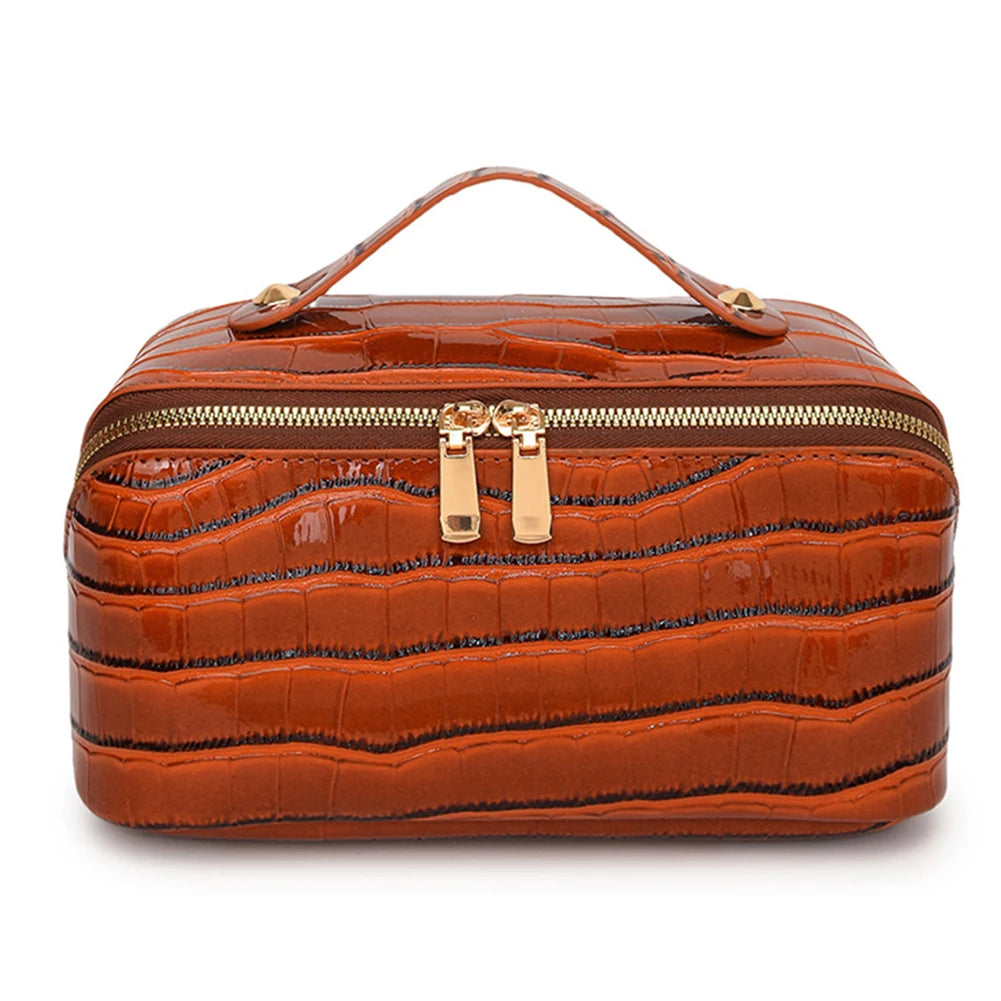 Closure PU Leather Makeup Bag Multi Compartment Cosmetic Organizer