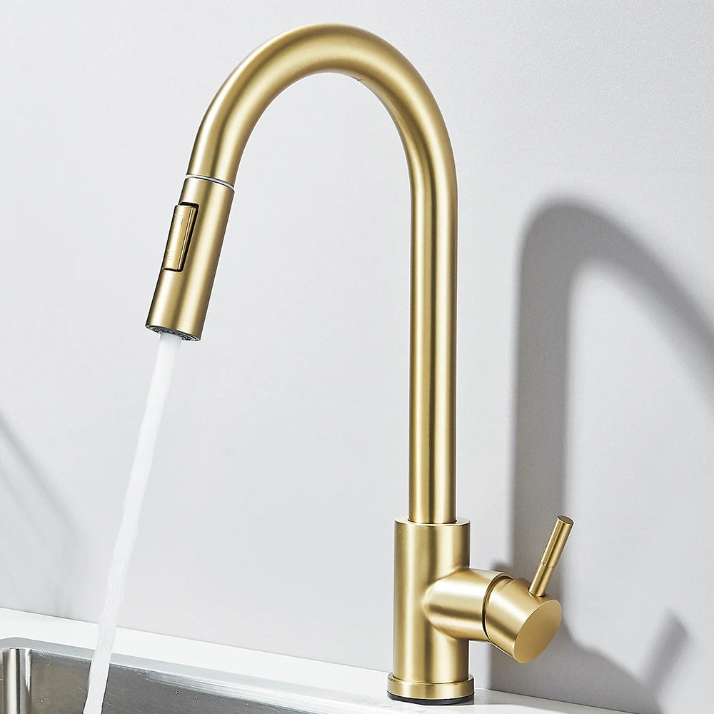 Quyanre Brushed Gold Kitchen Faucet Pull Out Sprayer