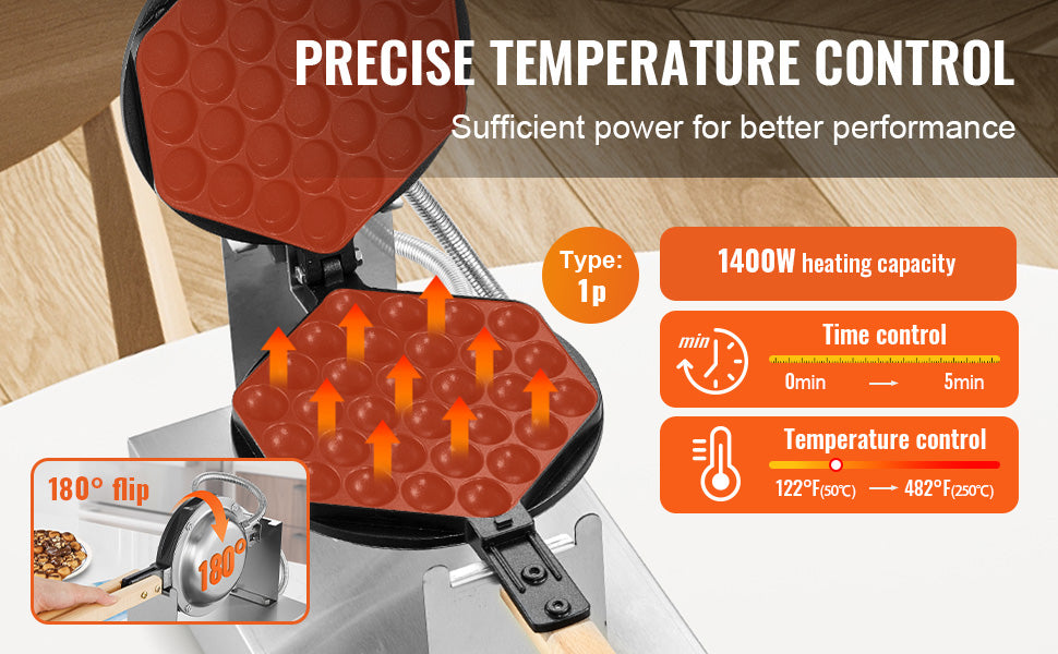 VEVOR SucceBuy Egg Bubble Waffle Maker Rotatable Dual Pan