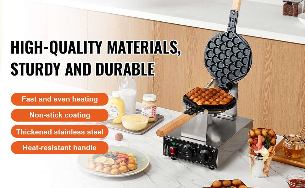 VEVOR SucceBuy Egg Bubble Waffle Maker Rotatable Dual Pan