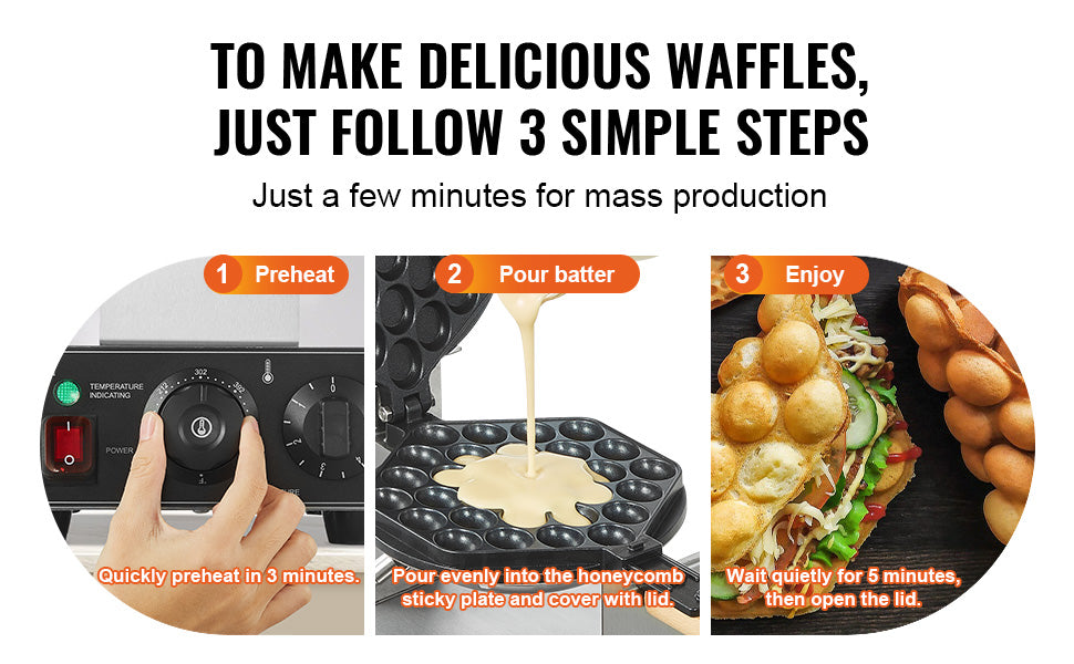 VEVOR SucceBuy Egg Bubble Waffle Maker Rotatable Dual Pan