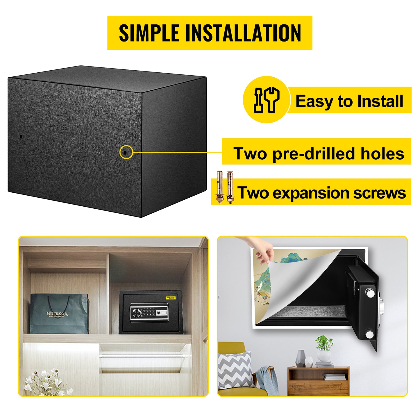 SucceBuy Fingerprint Locks Safe Deposit Box 0.8/1.7/2.1 Cubic Feet Digital Electronic Secret Hidden Piggy Bank for Money Guns