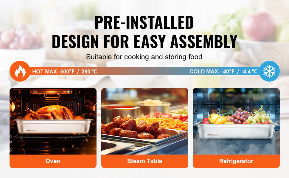 SucceBuy 4 Pack Stainless Steel Steam Table Pan With Lid