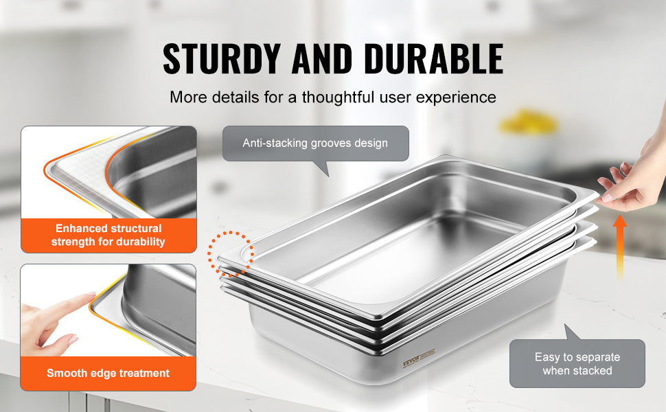 SucceBuy 4 Pack Stainless Steel Steam Table Pan With Lid