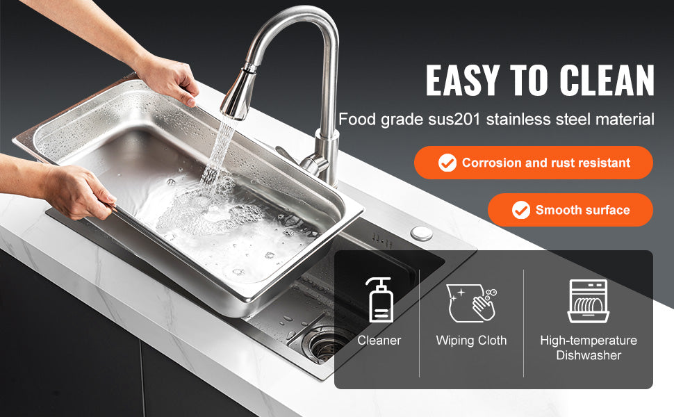 SucceBuy 4 Pack Stainless Steel Steam Table Pan With Lid