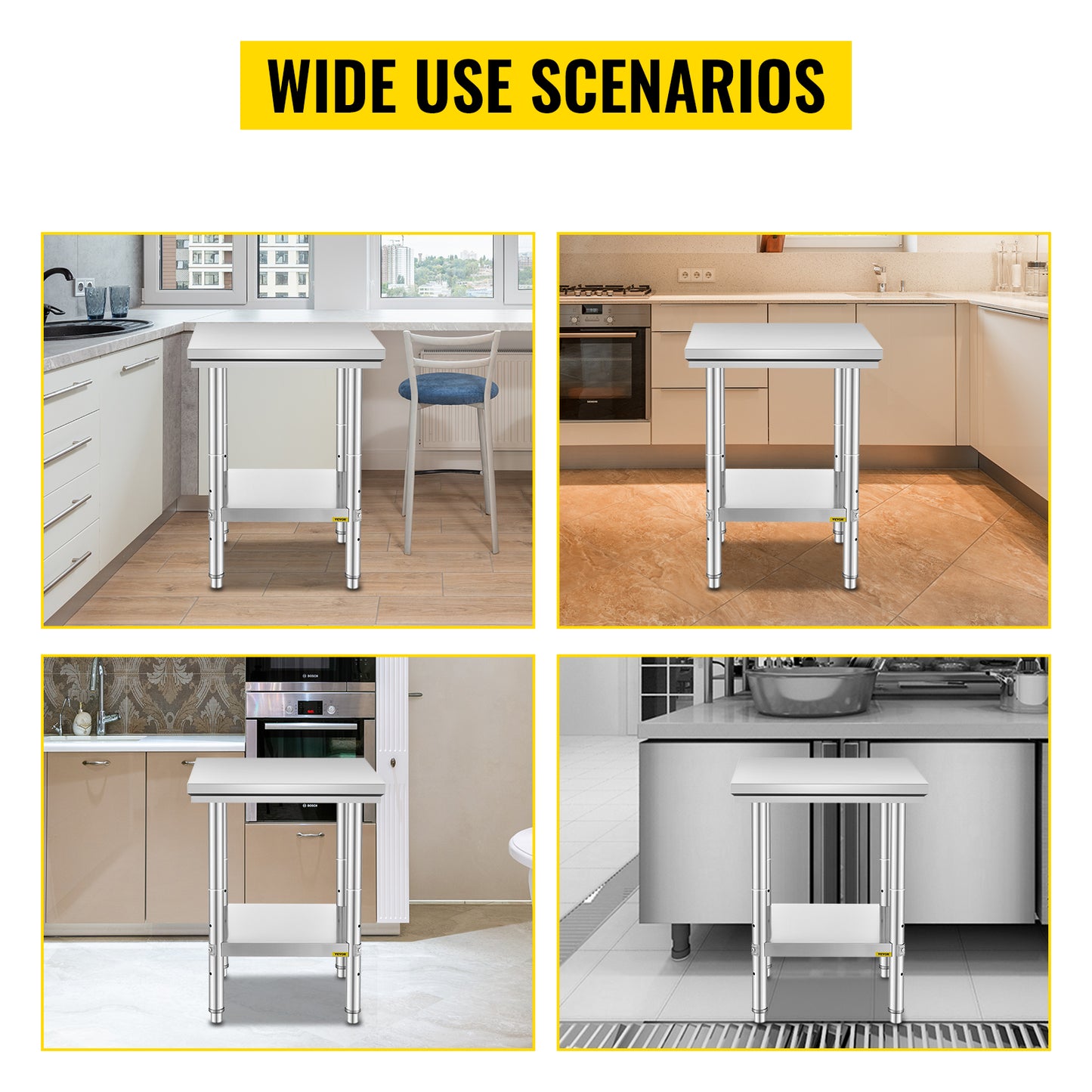 SucceBuy Stainless Steel Kitchen Workbench With Undershelf