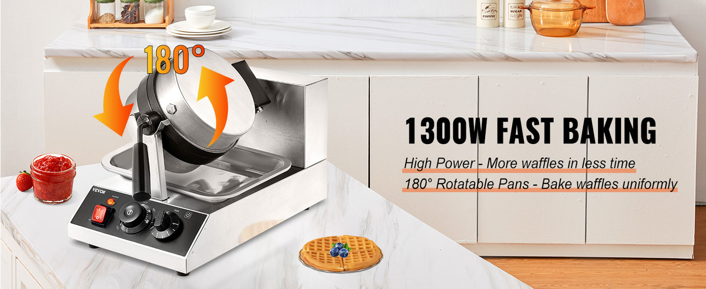 VEVOR Electric Waffle Maker Stainless Steel Nonstick