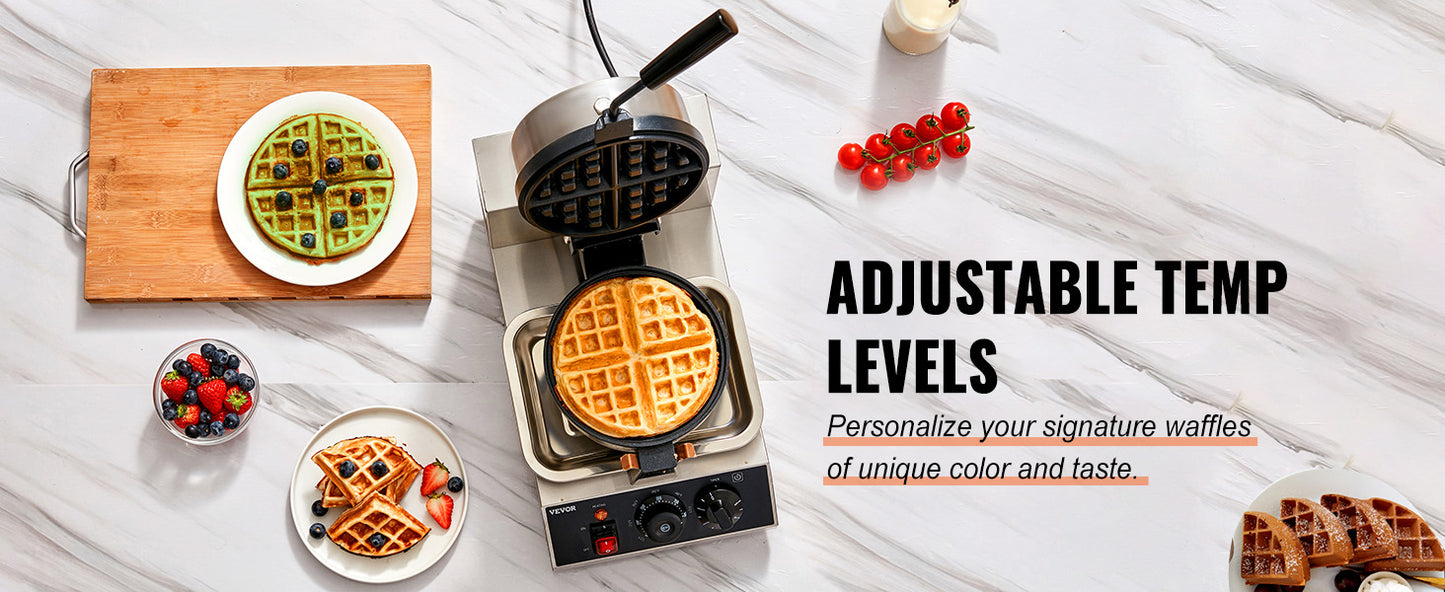 VEVOR Electric Waffle Maker Stainless Steel Nonstick