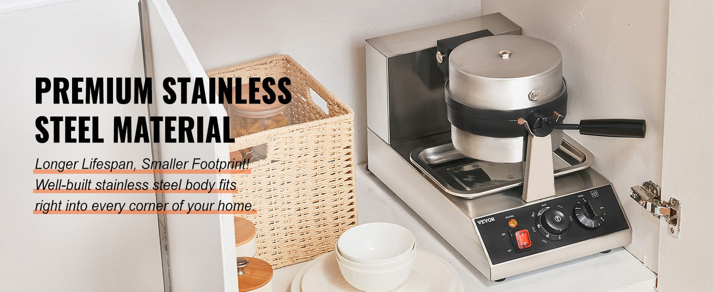 VEVOR Electric Waffle Maker Stainless Steel Nonstick