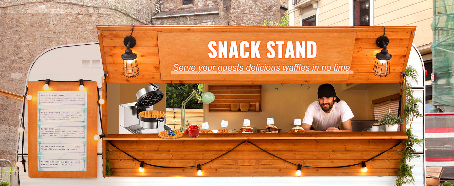 SucceBuy Electric Waffle Maker Stainless Steel Round Waffle Iron Non-Stick Waffle Baker Machine Teflon-Coated Baking Pans