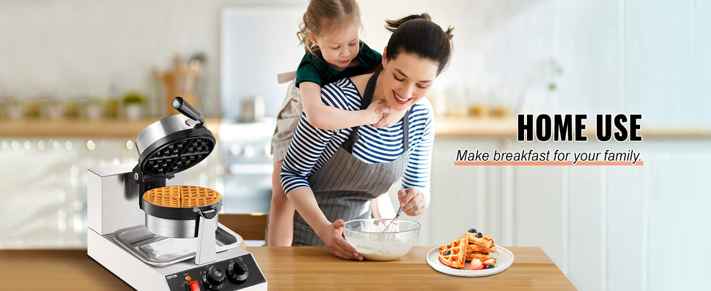 VEVOR Electric Waffle Maker Stainless Steel Nonstick